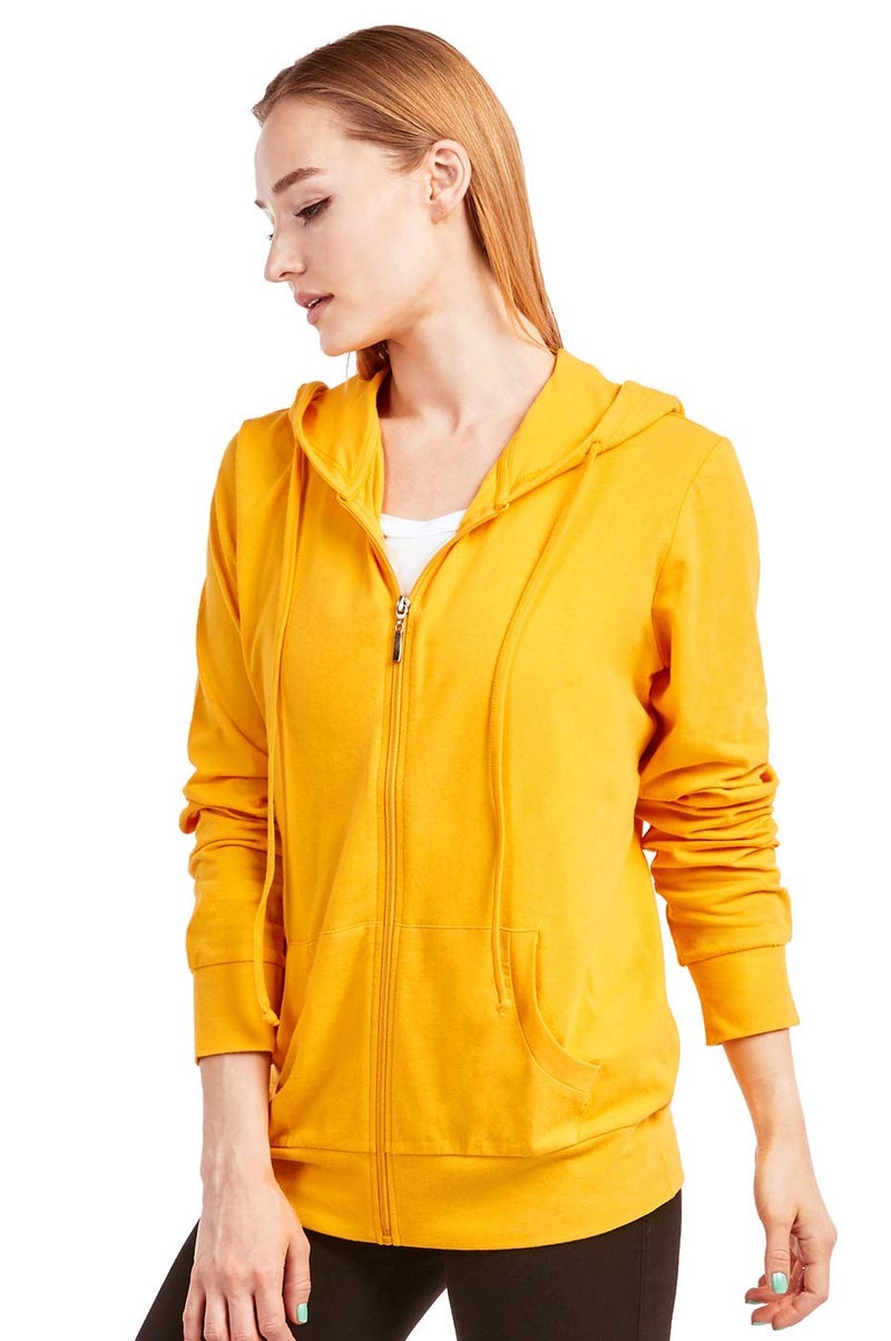 Sofra Women's Thin Cotton Zip Up Hoodie Jacket (L, Mustard) - Image 2